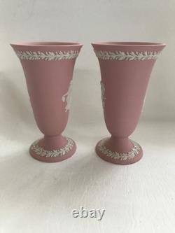 Wedgwood pink jasperware Floral girls design vases in excellent condition