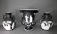 Wedgwood, Set Of 2x Portland Vase, 1x Crater Vase Black + White Jasperware 19th Century 25 Cm