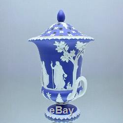 Wedgwood um 1820 grosse Potpourri Vase, Reliefs, Jasperware Blau, Campaner, dip