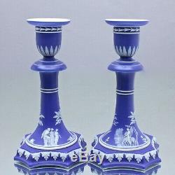 Wedgwood um 1840 seltenes Paar Leuchter, Jasperware, Blau, Kerzenständer Cobalt