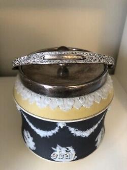 Wedgwood yellow jasperware tricolour biscuit jar Rare British Ceramics