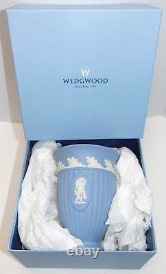 White on Blue Wedgwood Jasperware Large Footed Vase with Box