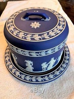 (c. 1800) Antique Wedgwood Cobalt Blue Jasperware Large Dome Cheese Dish RARE