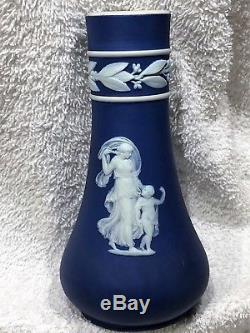 (c. 1910) Wedgwood Cobalt Blue Dip Jasperware Bud Vase Venus & Cupid Mint