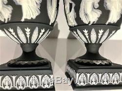 (c. 1930) Wedgwood Black Jasperware Dancing Hours Vases 7.0h Stunning P