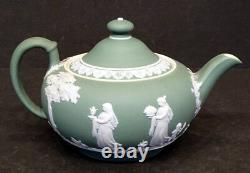1880 Anticique Vintage Wedgwood Sage Green Jasperware Teaapot Thé Pot / No England