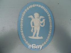 18c Ou 19c Neoclassical Wedgwood Blue Jasperware Oval Plaque Putto Cherub Pc