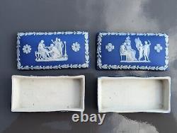 2x Boîte en jaspe Wedgwood antique du 19e siècle avec figures bleues et allume-bougies