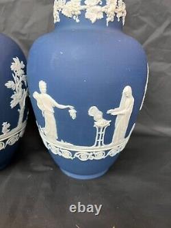 Adams Anciens / Wedgwood Jasperware Cobalt Blue Pair Vases