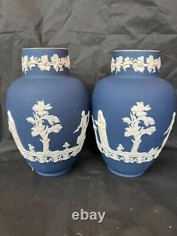Adams Anciens / Wedgwood Jasperware Cobalt Blue Pair Vases