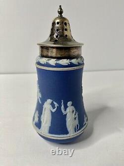 Ancien Shaker à sucre en jaspe bleu foncé de Wedgwood avec couvercle