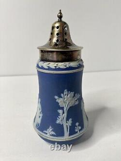 Ancien Shaker à sucre en jaspe bleu foncé de Wedgwood avec couvercle