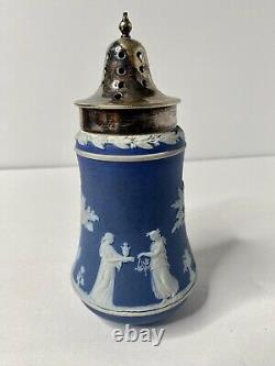 Ancien Shaker à sucre en jaspe bleu foncé de Wedgwood avec couvercle