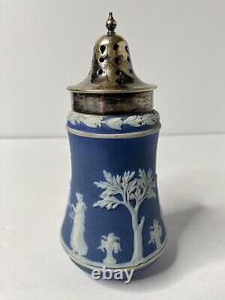 Ancien Shaker à sucre en jaspe bleu foncé de Wedgwood avec couvercle