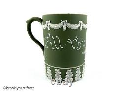 Ancien Wedgwood Green Jasperware Hand Applied Motto Relief Decorated Mug