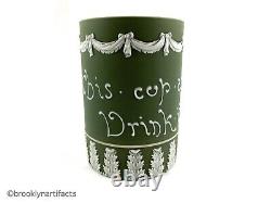 Ancien Wedgwood Green Jasperware Hand Applied Motto Relief Decorated Mug