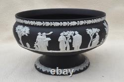 Ancien grand compotier néoclassique à pied WEDGWOOD Jasper Ware noir et blanc