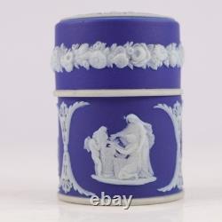 Ancienne boîte porte-allumettes Vesta en jasperware bleu Wedgwood, à décor de personnages classiques, vers 1890