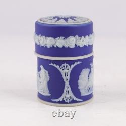 Ancienne boîte porte-allumettes Vesta en jasperware bleu Wedgwood, à décor de personnages classiques, vers 1890