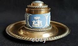 Antique 1864 Victorian Wedgwood Jasperware & Brass Inkwell G Betjemann & Sons