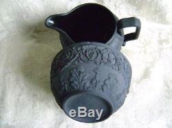 Antique 1874 Wedgwood Black Basalt Jasperware 3 3/4 Crémier Et Bol À Sucre Ouvert