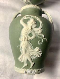 Antique 1880 Thomas Wedgwood Vert Jasperware Vases Extrêmement Urne Grecian Rare