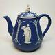Antique 19th C Wedgwood Blue Jasper Jasperware Teapot Sybil Finial Weeping Widow