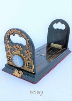 Antique Betjemann’s Patent Bookslide Coromandel Wood Brass Jasperware Plaques