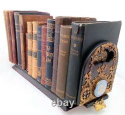 Antique Betjemann’s Patent Bookslide Coromandel Wood Brass Jasperware Plaques