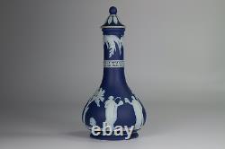 Antique C1900 Wedgwood Jasperware Couvercle De Barbier / Vase Cobalt Bleu A