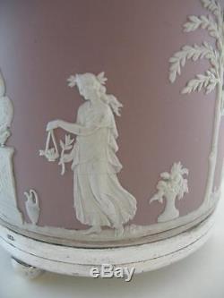 Antique C1900 Wedgwood Lilas Jasper Ware Biscuit Barrel Silver Plated Mounts