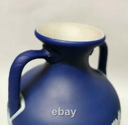 Antique Grand 7 Wedgwood Bleu Foncé Jasperware Classique Vase Portland Jasper