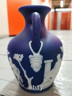 Antique Grand 7 Wedgwood Bleu Foncé Jasperware Classique Vase Portland Jasper