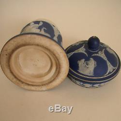 Antique Signée Tardive 18c / 19c Wedgwood Bleu Jasperware Pot Couvert C1820