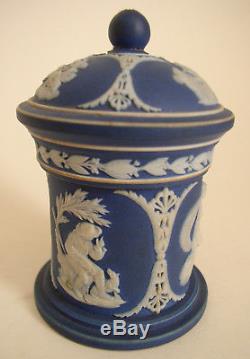 Antique Signée Tardive 18c / 19c Wedgwood Bleu Jasperware Pot Couvert C1820