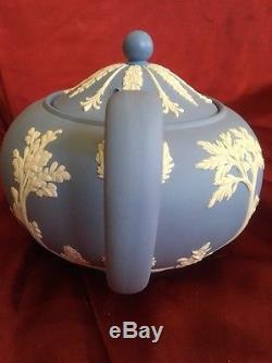 Antique Thé Wedgwood Blue Jasperware Des Années 1950 Théière Sucre Creamer Angleterre