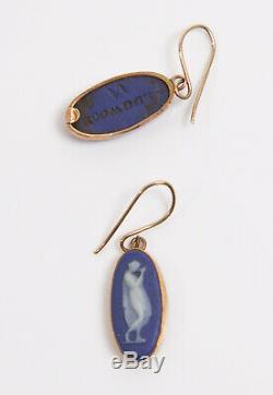 Antique Victorian Gold & 9ct Jaune Bleu Wedgwood Jasperware Cameo Boucles D'oreilles