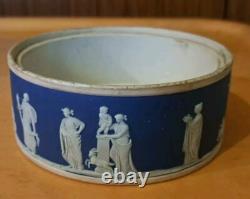 Antique Wedgewood V. RARE 1875 Early Jasperware PLATEAU À BIJOUX Couvercle/Base EP, 12cmX5cm