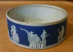 Antique Wedgewood V. RARE 1875 Early Jasperware PLATEAU À BIJOUX Couvercle/Base EP, 12cmX5cm