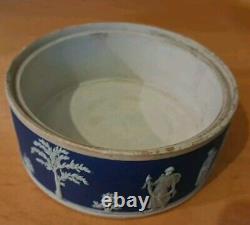 Antique Wedgewood V. RARE 1875 Early Jasperware PLATEAU À BIJOUX Couvercle/Base EP, 12cmX5cm