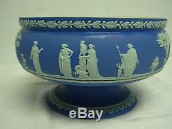 Antique Wedgwood Angleterre Dark Blue Jasperware 8 1/4 Potted Bowl