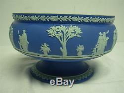 Antique Wedgwood Angleterre Dark Blue Jasperware 8 1/4 Potted Bowl