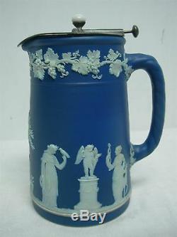 Antique Wedgwood Angleterre Jasperware Bleu Foncé 6 Pot De Sirop Avec Haut D'été