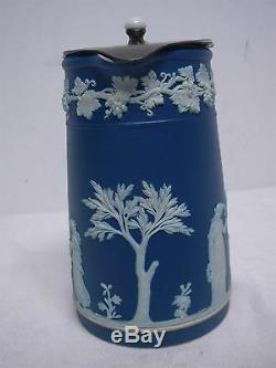 Antique Wedgwood Angleterre Jasperware Bleu Foncé 6 Pot De Sirop Avec Haut D'été