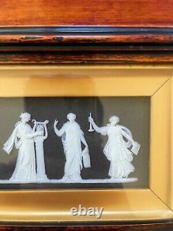Antique Wedgwood Black Jasperware Muses Gold Framed Plaque Great Condition
