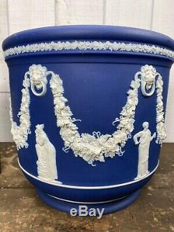Antique Wedgwood Bleu Cobalt Jasperware Jardiniere Planteur Grand 10 Excellent