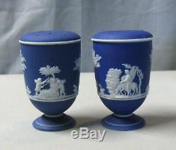 Antique Wedgwood Bleu Foncé Jasperware Salières Et Poivrières