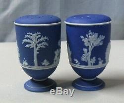 Antique Wedgwood Bleu Foncé Jasperware Salières Et Poivrières