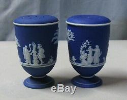 Antique Wedgwood Bleu Foncé Jasperware Salières Et Poivrières