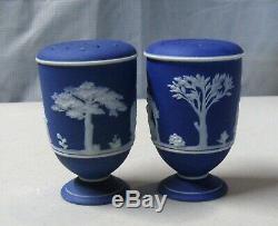 Antique Wedgwood Bleu Foncé Jasperware Salières Et Poivrières